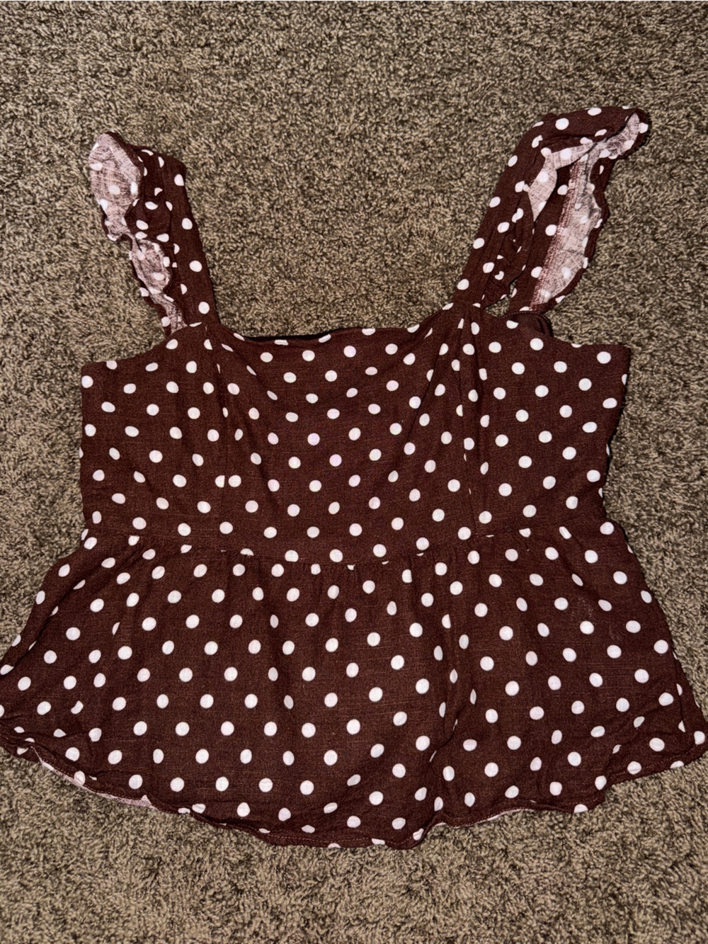 T.J.Maxx Brown Polka Dot Ruffle Strap Peplum Camisole